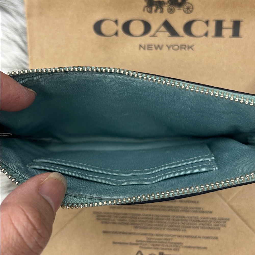 Coach Seafoam green leather Wristlet, EUC - Picture 4 of 8